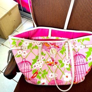 Spartina 449 pink, green, and white tote! Birdcage large style!